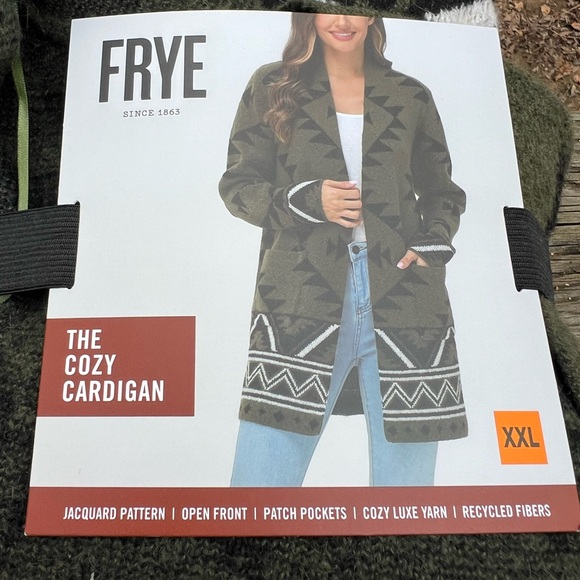 FRYE Green Jacquard Patterned Cardigan Sweater Women’s XXL NWT NEW - Picture 11 of 14